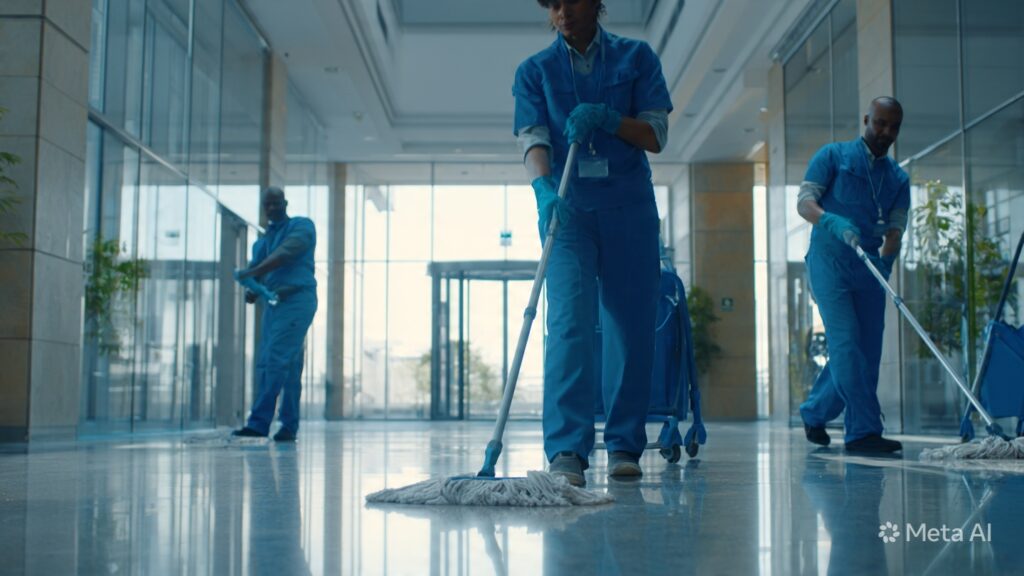professional cleaning team in matching uniforms cl (2)
